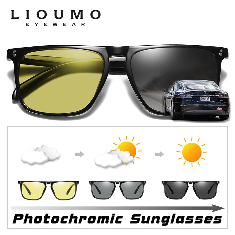 Brand Rivet Square Photochromic Sunglasses Men Polarized Women Driving Sun Glasses Day Night Vision Anti-Glare zonnebril heren - JN Fashion Fusion