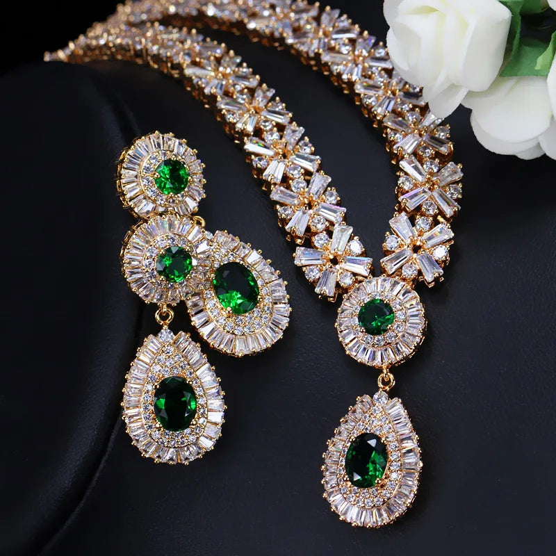 ThreeGraces Luxurious Blue Cubic Zirconia Stone Silver Color Large Bridal Wedding Earrings Necklace Jewelry Set for Women TZ775 - JN Fashion Fusion