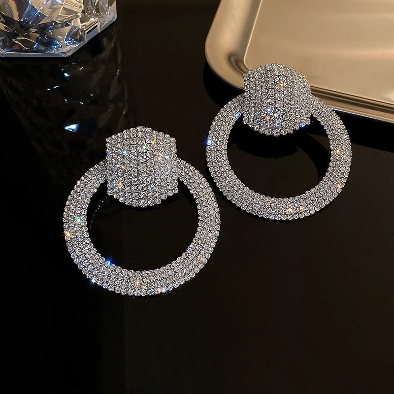 FYUAN Fashion Geometric Crystal Dangle Earrings for Women Oversize Round Rhinestones Earrings Party Jewelry Gifts - JN Fashion Fusion