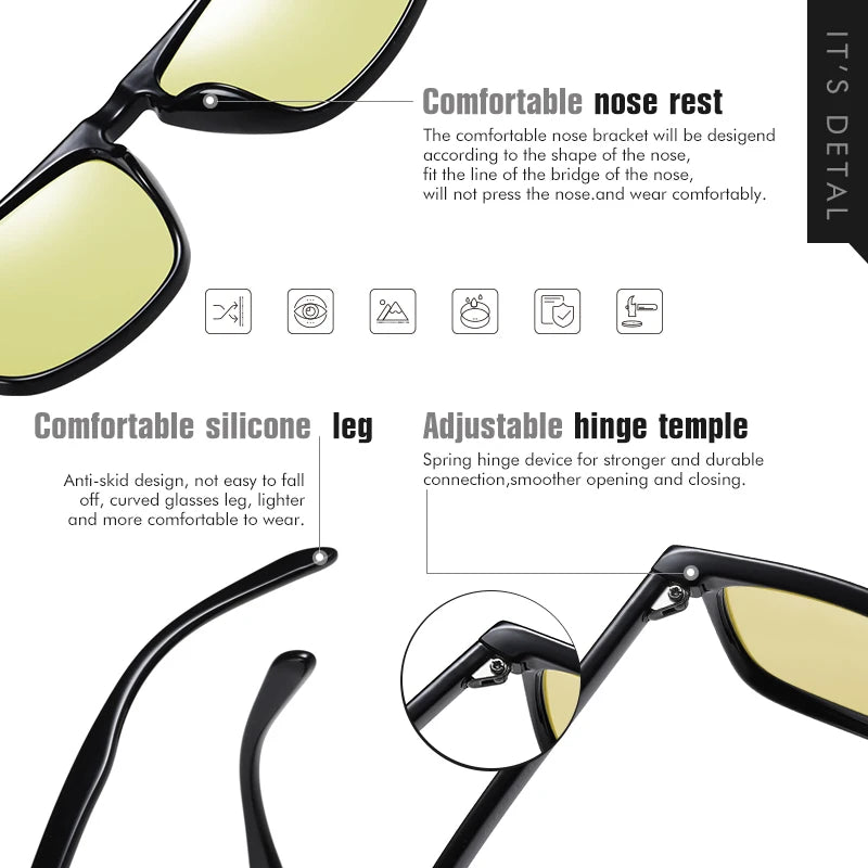 Brand Rivet Square Photochromic Sunglasses Men Polarized Women Driving Sun Glasses Day Night Vision Anti-Glare zonnebril heren - JN Fashion Fusion