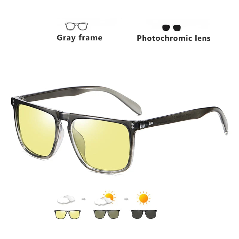 Brand Rivet Square Photochromic Sunglasses Men Polarized Women Driving Sun Glasses Day Night Vision Anti-Glare zonnebril heren - JN Fashion Fusion