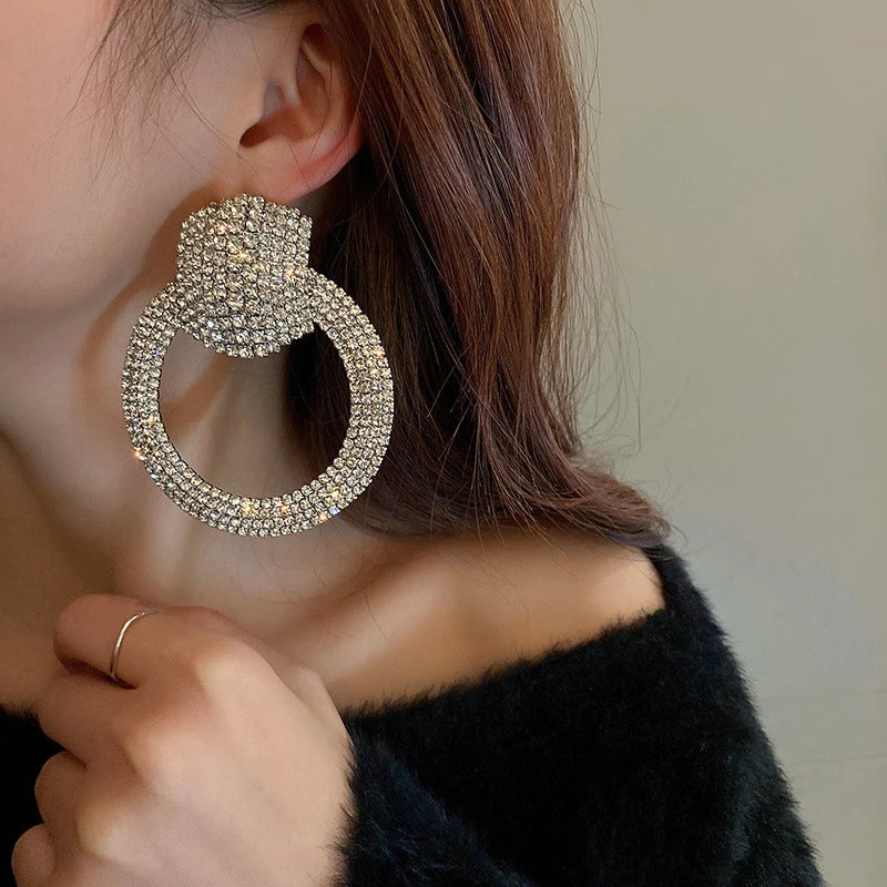 FYUAN Fashion Geometric Crystal Dangle Earrings for Women Oversize Round Rhinestones Earrings Party Jewelry Gifts - JN Fashion Fusion