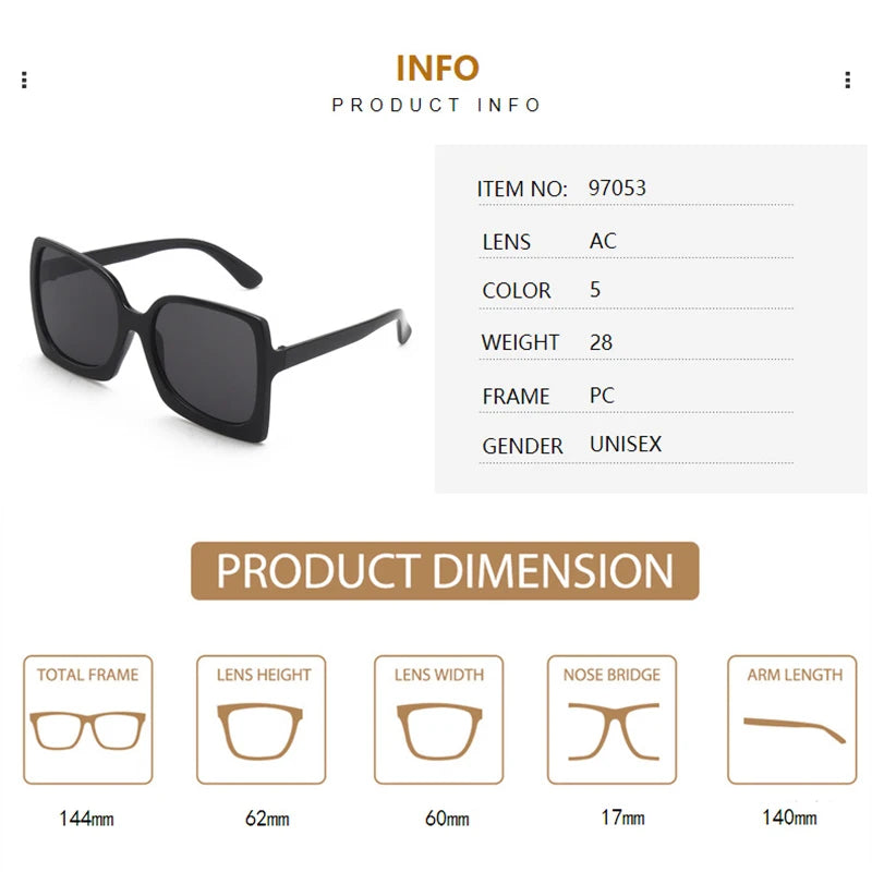 New large frame square sunglasses Fashion Women's Sunglasses retro trend Sunglasses UV400 sunglasses women vintage glasses - JN Fashion Fusion