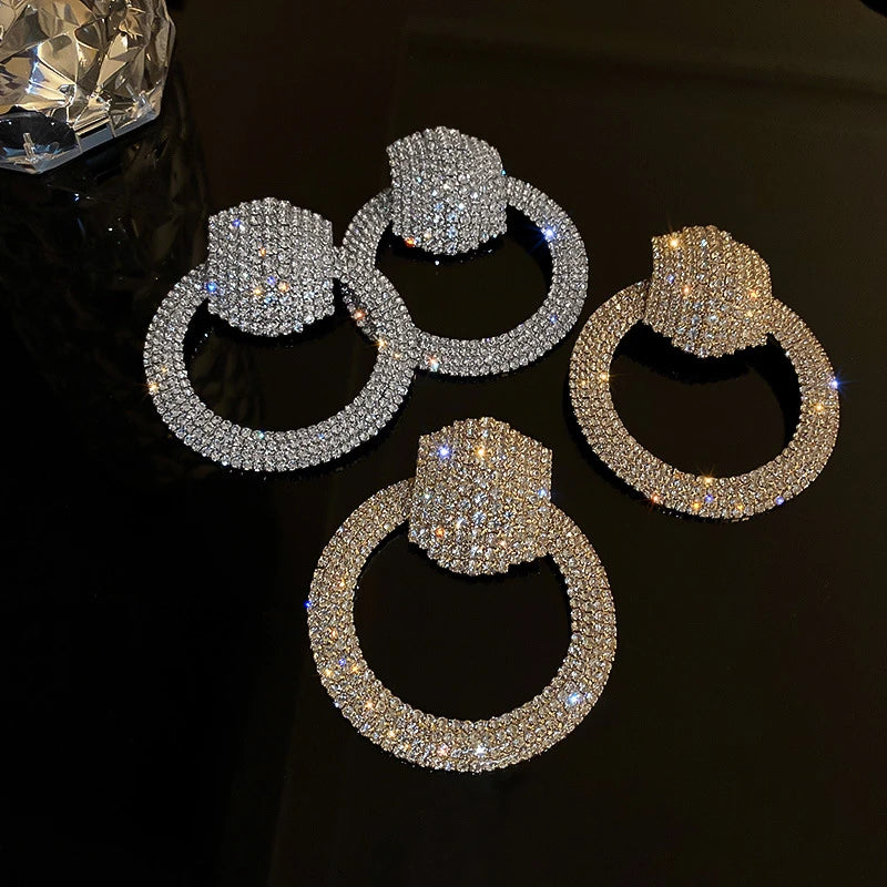 FYUAN Fashion Geometric Crystal Dangle Earrings for Women Oversize Round Rhinestones Earrings Party Jewelry Gifts - JN Fashion Fusion