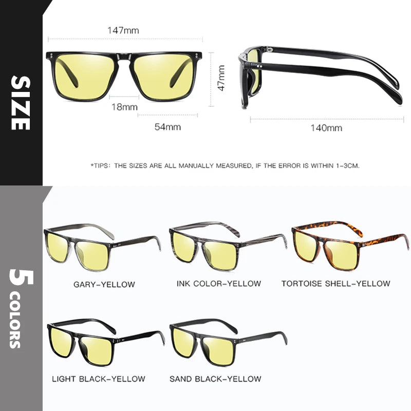Brand Rivet Square Photochromic Sunglasses Men Polarized Women Driving Sun Glasses Day Night Vision Anti-Glare zonnebril heren - JN Fashion Fusion