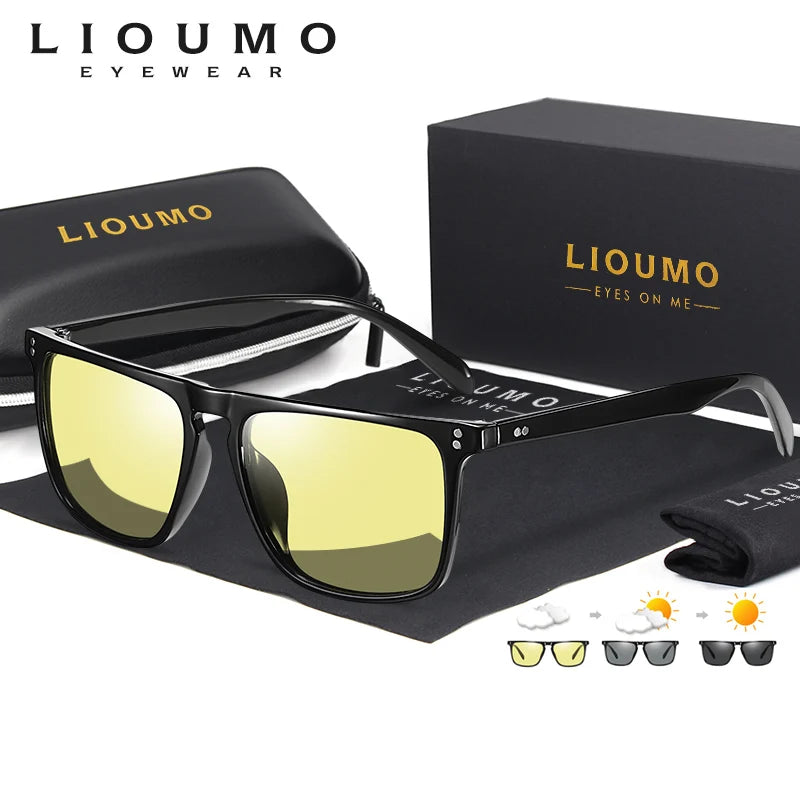 Brand Rivet Square Photochromic Sunglasses Men Polarized Women Driving Sun Glasses Day Night Vision Anti-Glare zonnebril heren - JN Fashion Fusion