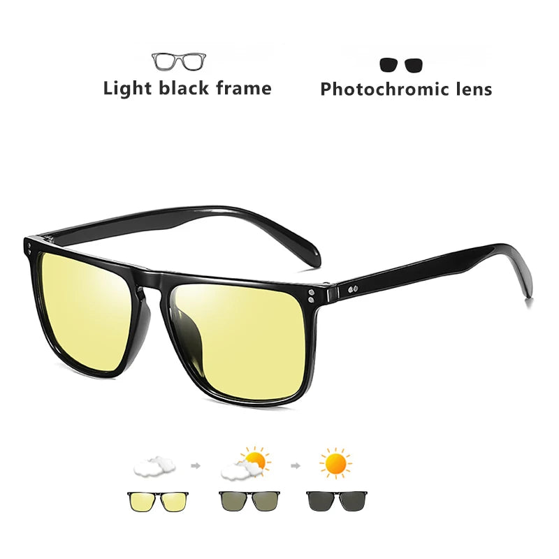 Brand Rivet Square Photochromic Sunglasses Men Polarized Women Driving Sun Glasses Day Night Vision Anti-Glare zonnebril heren - JN Fashion Fusion