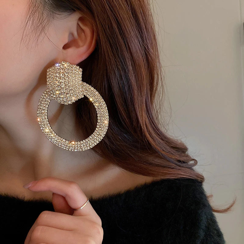 FYUAN Fashion Geometric Crystal Dangle Earrings for Women Oversize Round Rhinestones Earrings Party Jewelry Gifts - JN Fashion Fusion