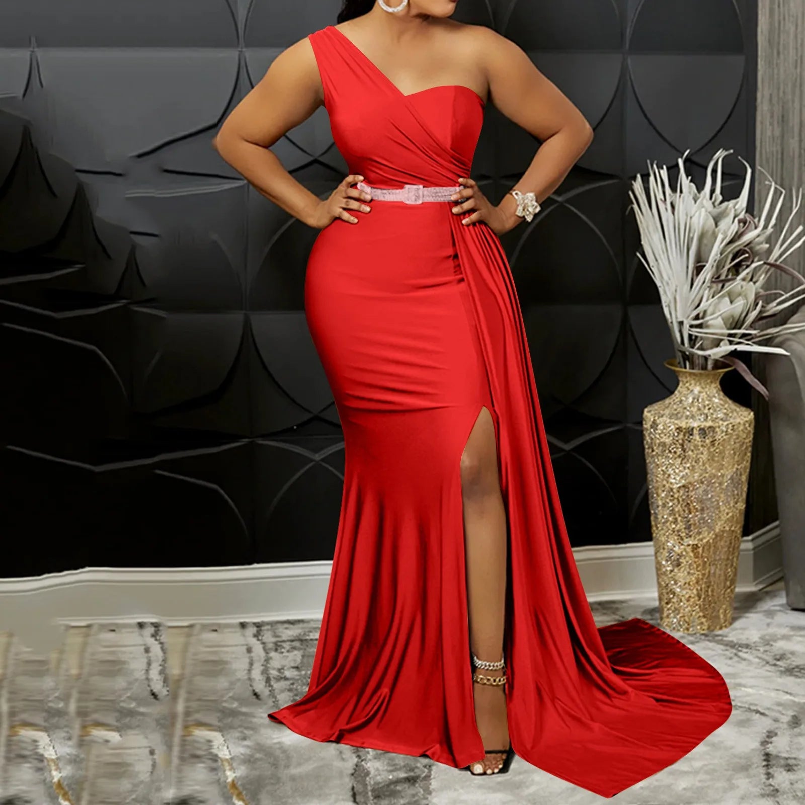 Yellow Women Sexy Bodycon Dresses Elegant One Shoulder Formal Party Event Evening Dress Female Side Slit African Gowns Vestidos - JN Fashion Fusion