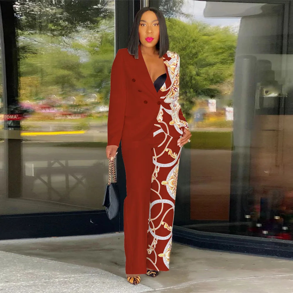 2024 Women Formal Jacket & Trousers Office Lady Outfits Autumn Women Two Pieces Set Print Blazer Coat & Pants Suit Sets Female - JN Fashion Fusion