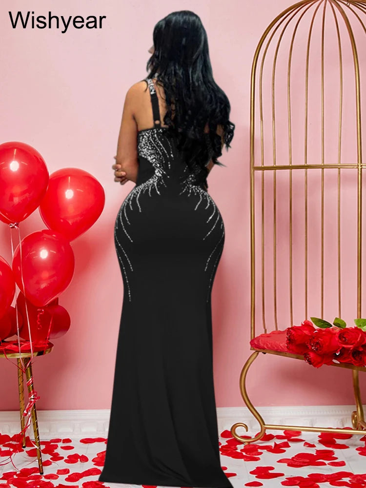 New Fashion Senior Evening Party Red Spaghetti Strap Diamonds Design Wedding Gowns Dress Women Elegant Bodycon Birthday Vestidos - JN Fashion Fusion