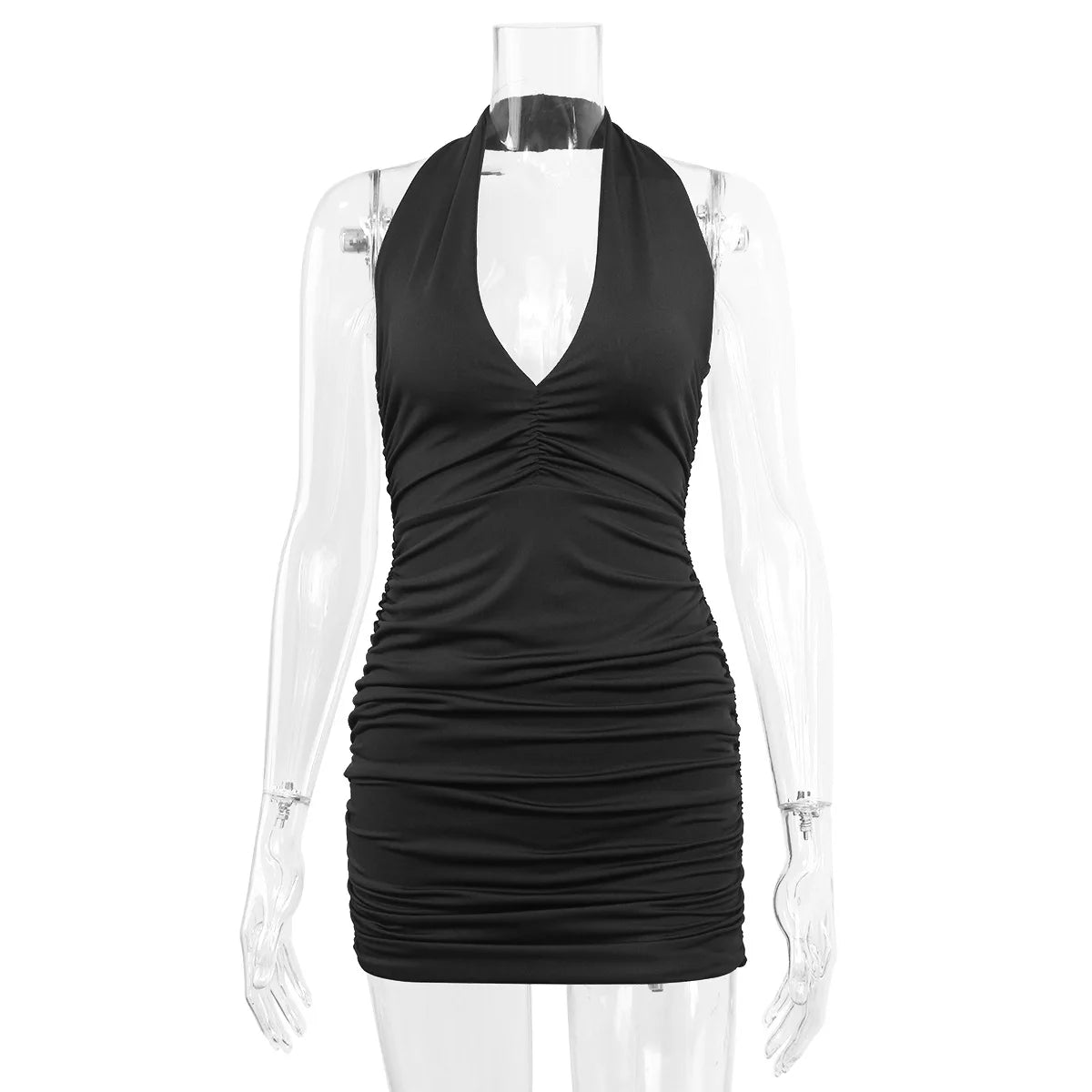 Fairyshely Sexy Ruffle V Deep Evening Party Dress 2025 Summer Short White Halter Dresses Women Tight Club Mini Dress Clubwear - JN Fashion Fusion