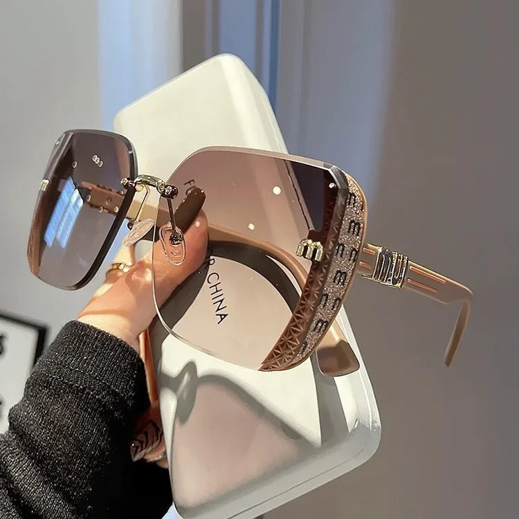 2024 New Fashion Cool Sunglasses Women Luxury Brand Letters Anti Strong Light Vintage Rimless Sun Glasses Ladies Gafas UV400 - JN Fashion Fusion