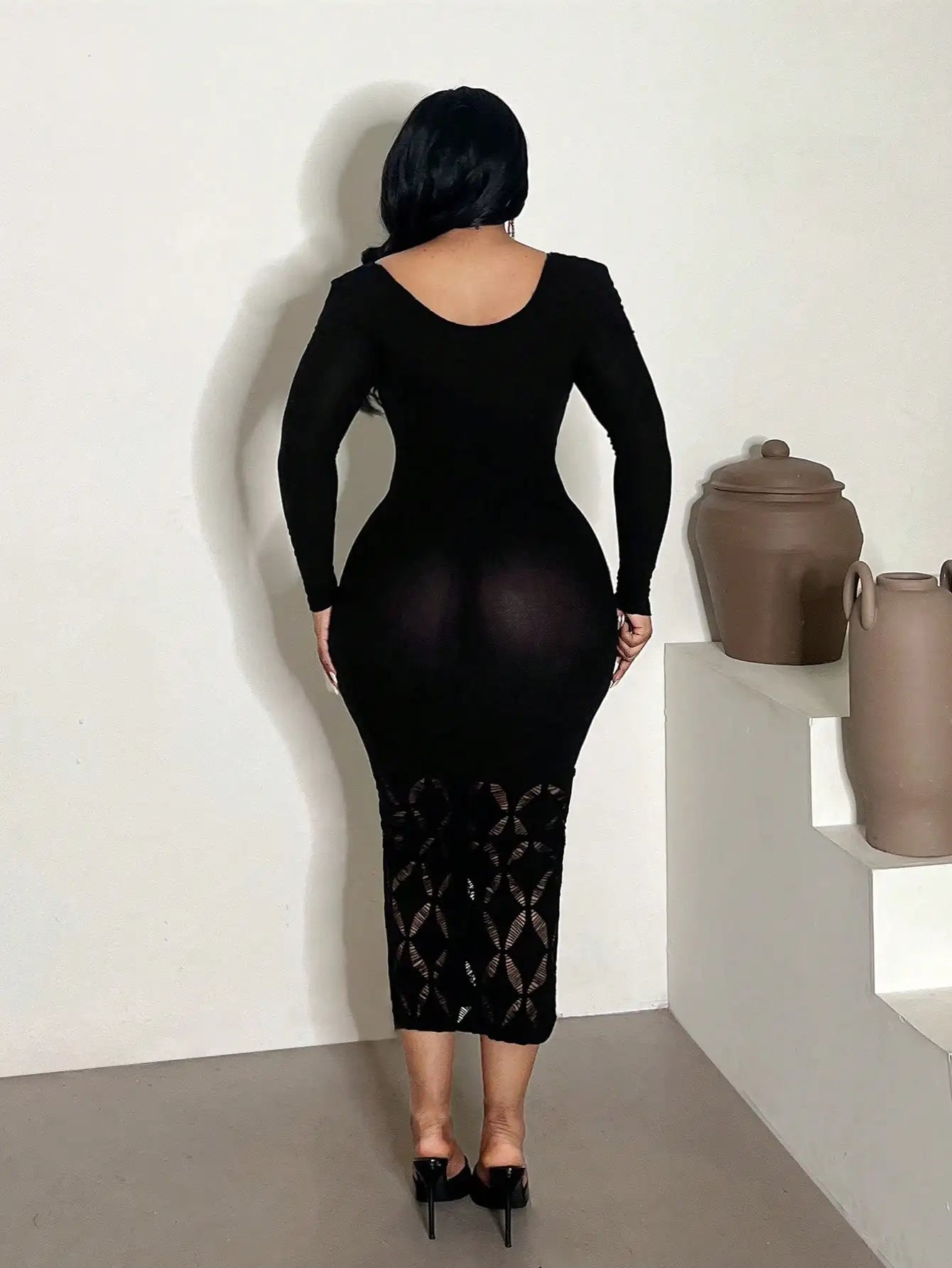 Women' Sexy Dress Solid Color Long sleeve Hollow Out Breathable Bodycon Night Club Dress - JN Fashion Fusion