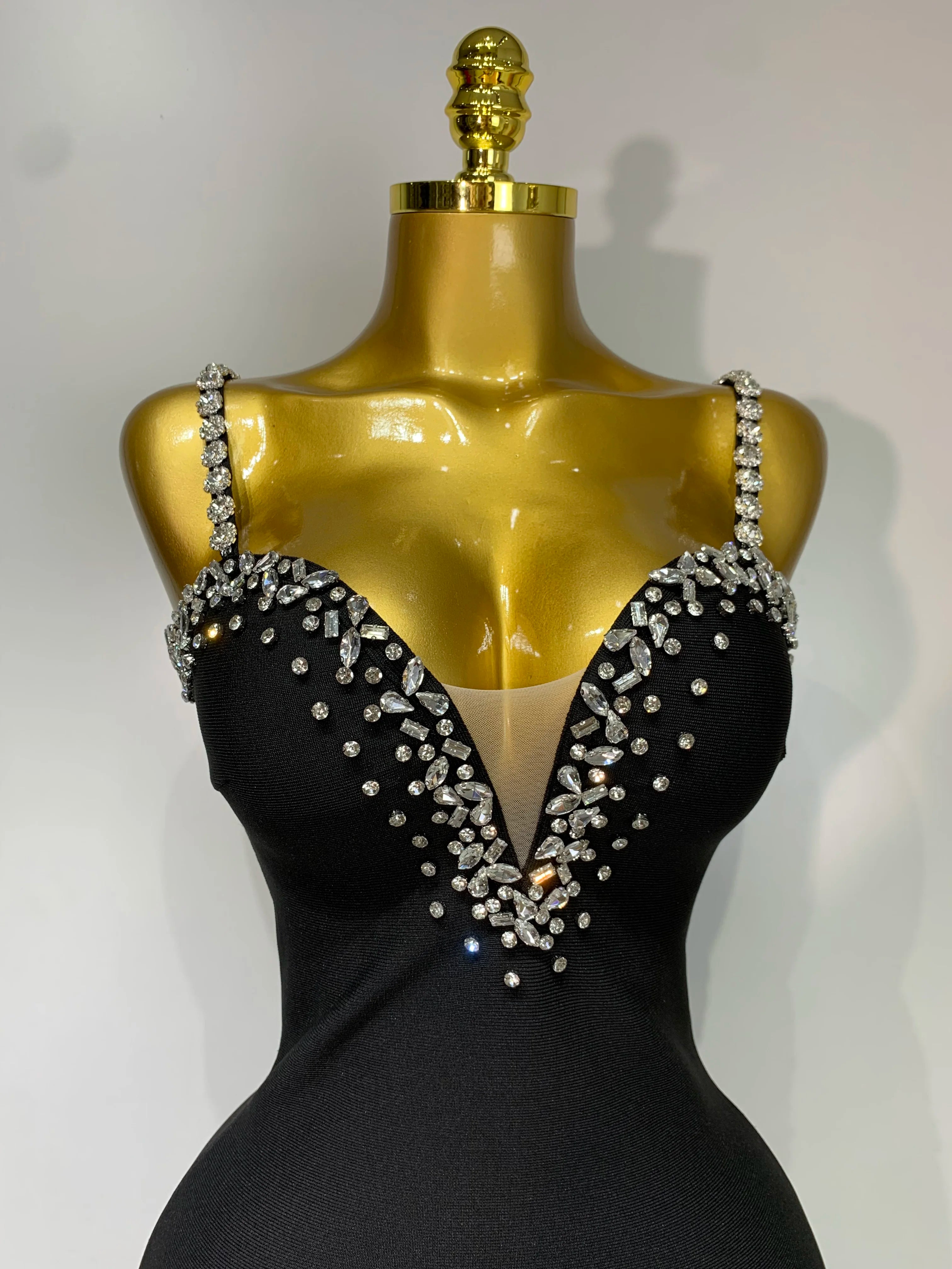 Women Sexy Sling V-neck Black Mini Bodycon Bandage Dress Luxury 2025 Celebrity Evening Club Celebrity Elegant Party Gowns - JN Fashion Fusion