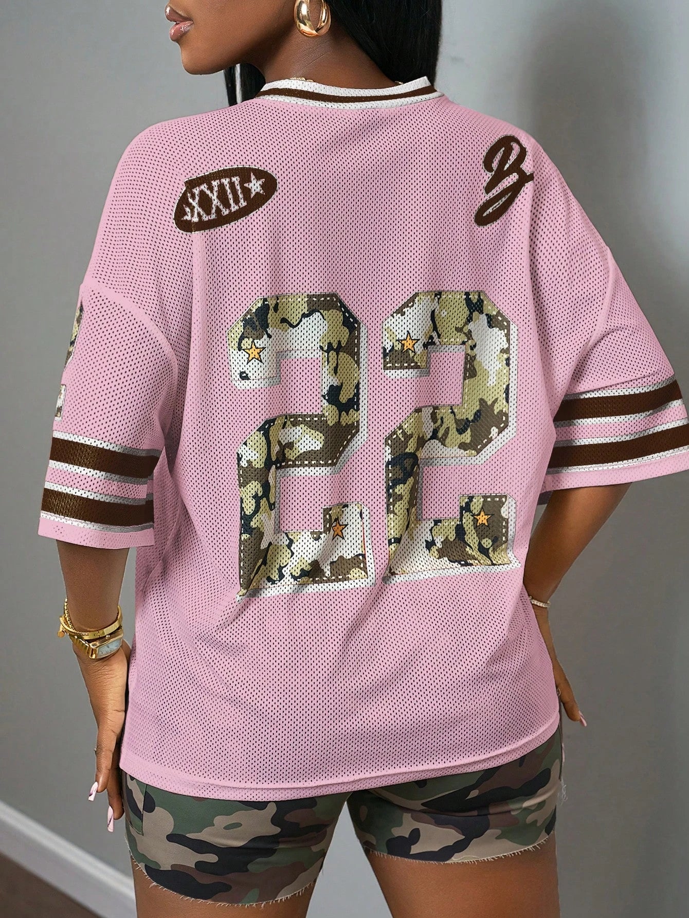 2025 Summer Women's 22nd Fashion Y2K Breathable Quick Drying T-shirt Camo Printed Loose Music Festival Party Comfortable Shirt - JN Fashion Fusion
