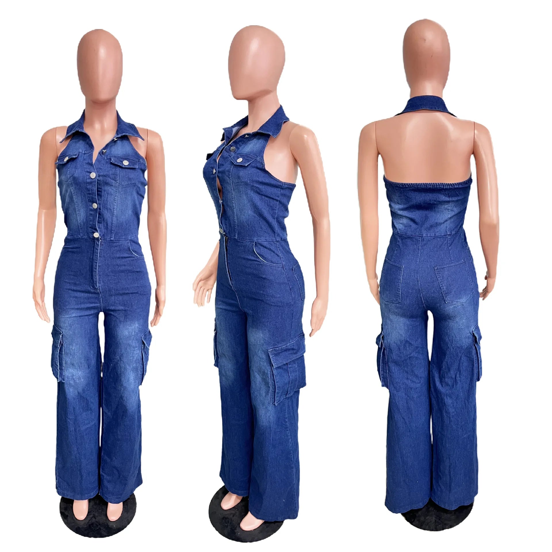 Jumpsuits Women Demin Overalls Sexy One Piece Long Pants High Waist Mom Jeans Halter Streetwear Rompers Summer Y2k Streetwear - JN Fashion Fusion