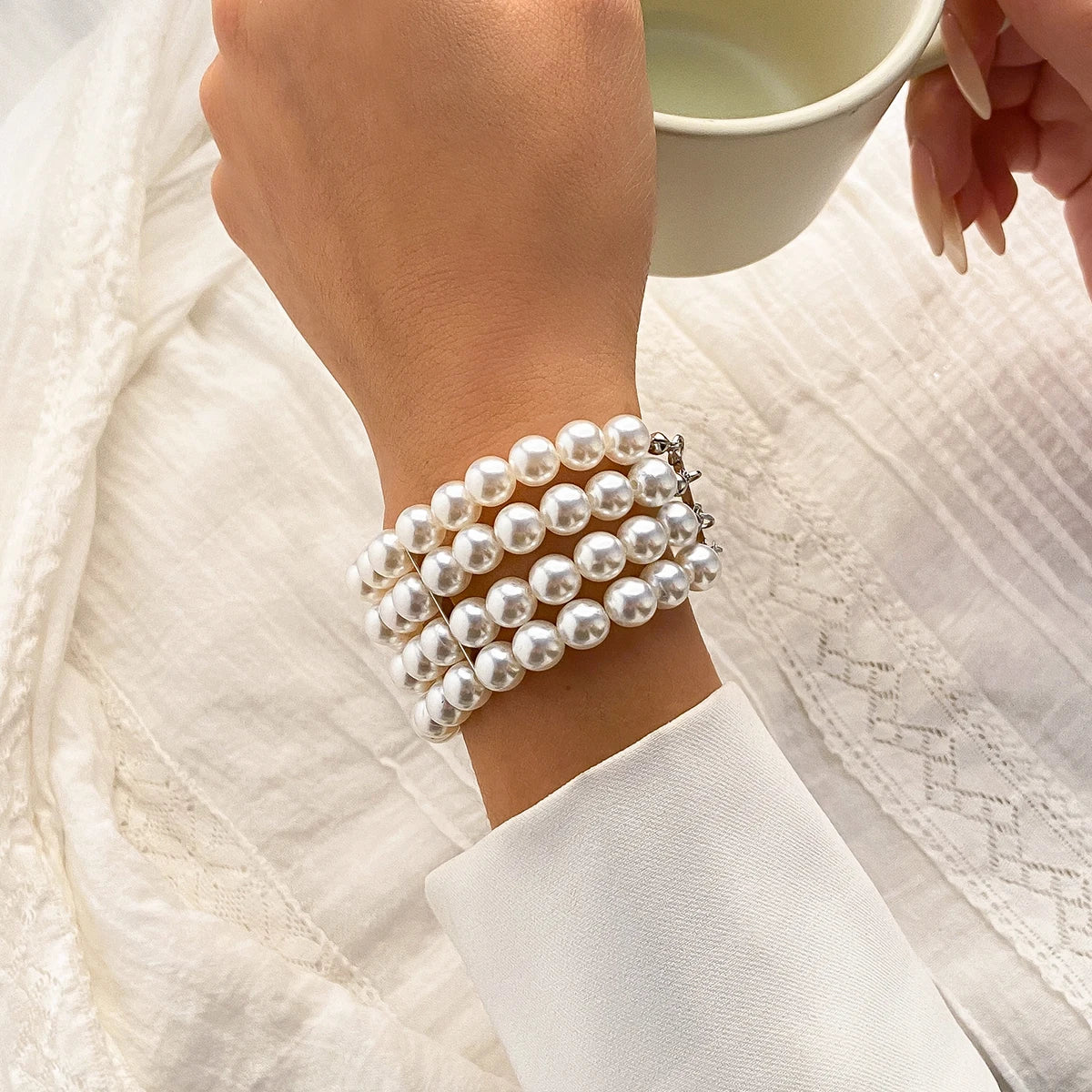 IngeSight.Z Luxury Multilayer Imitation Pearl Beaded Wide Cuff Bracelets For Women Simple Charm Bangles Party Birthday Gifts - JN Fashion Fusion