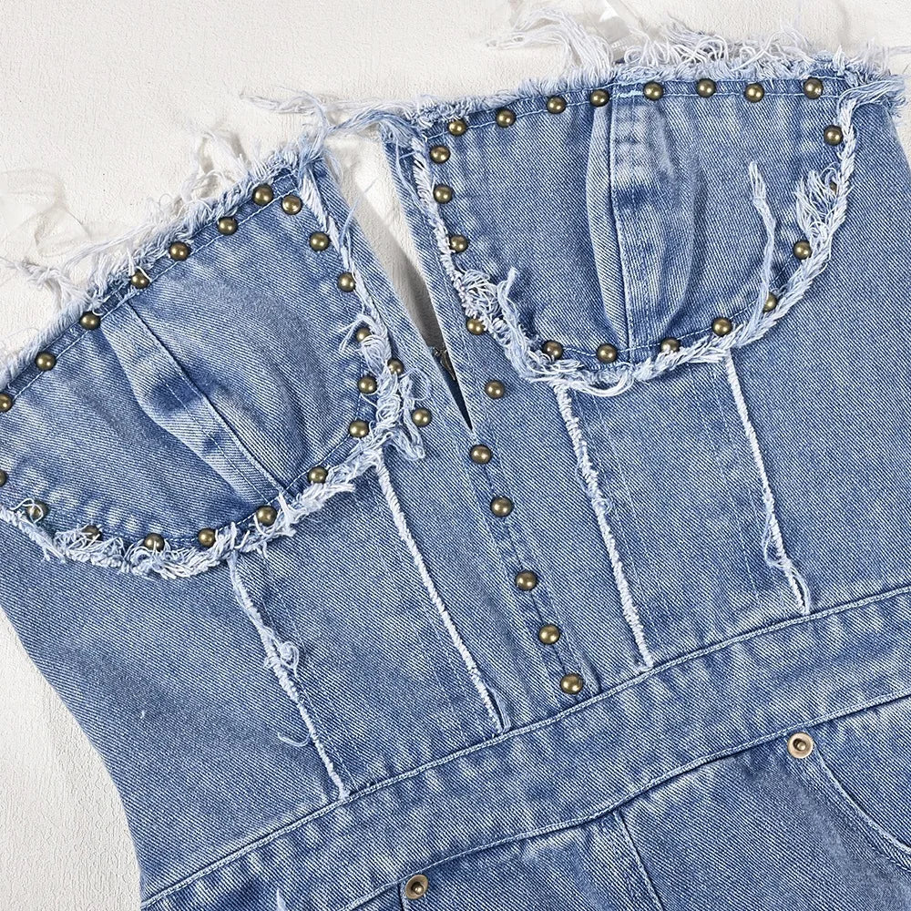 Jumpsuits Women One Piece Strapless Denim Overalls Hole Long Pants Mom Jeans Sexy High Waist Rompers Y2k Streetwear Party