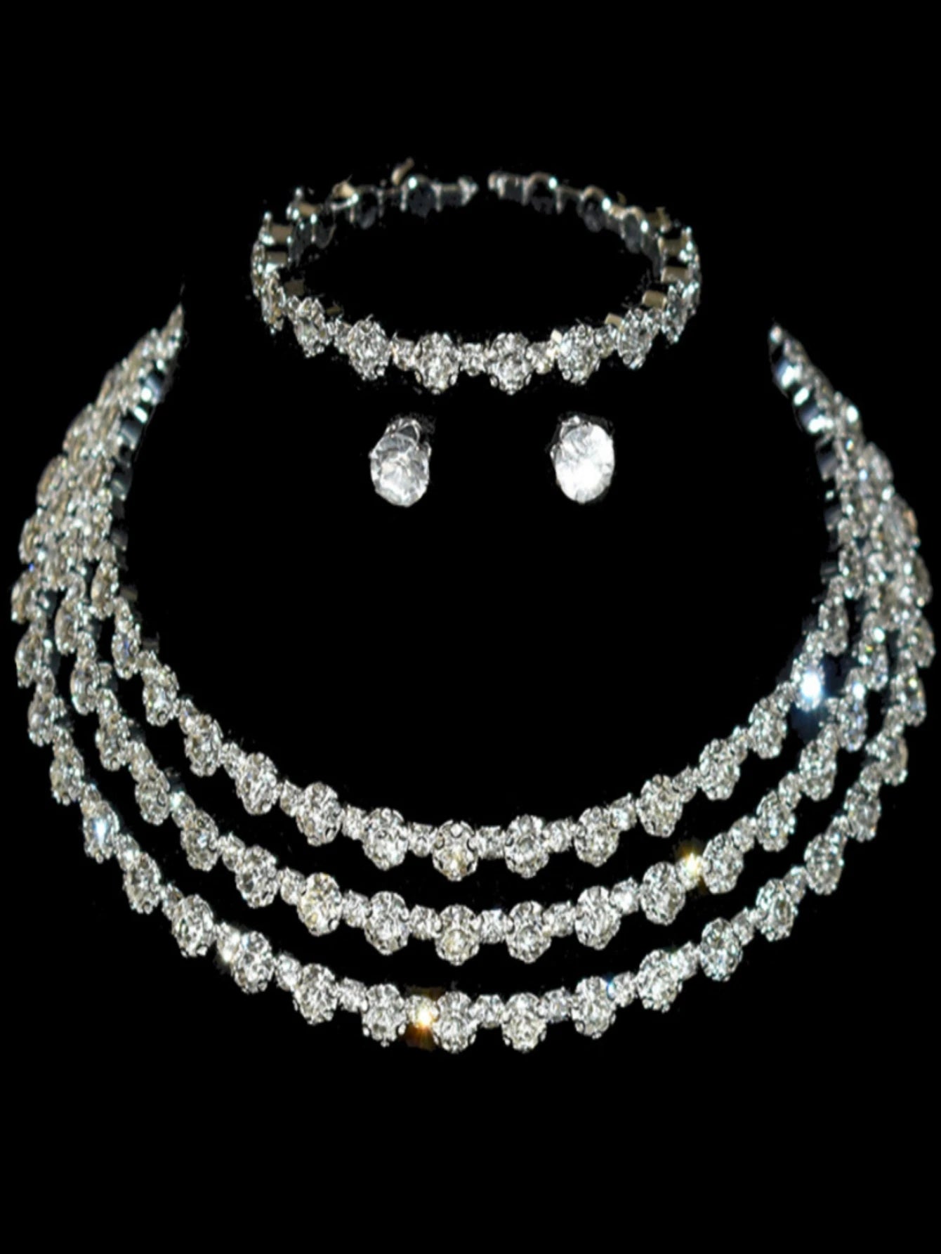 4-piece women's jewelry set with rhinestones, multi-layer collars, earrings, bracelets, wedding party accessories - JN Fashion Fusion
