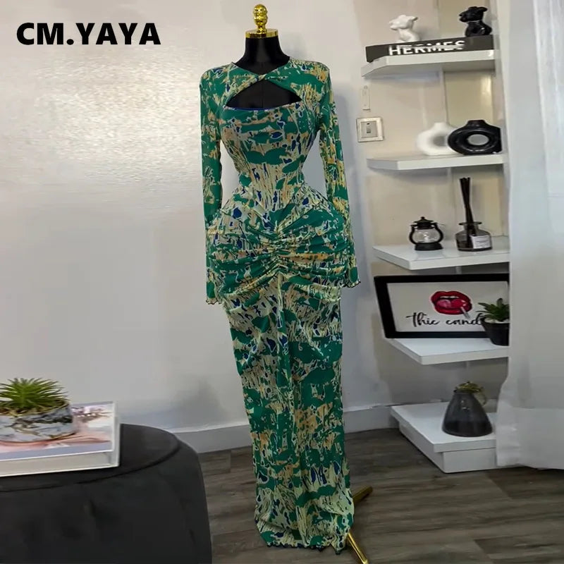 CM.YAYA Women Draped V-neck Cutout Front Ruched Stacked Bodycon Midi Long Maxi Dress 2025 Night Club Party Vestidos Sexy Dresses - JN Fashion Fusion