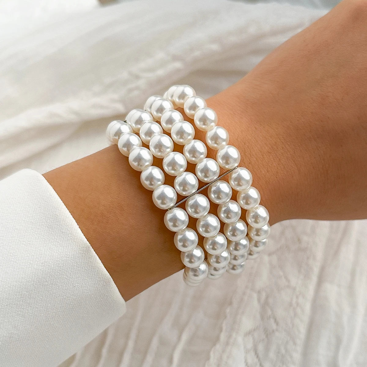 IngeSight.Z Luxury Multilayer Imitation Pearl Beaded Wide Cuff Bracelets For Women Simple Charm Bangles Party Birthday Gifts - JN Fashion Fusion