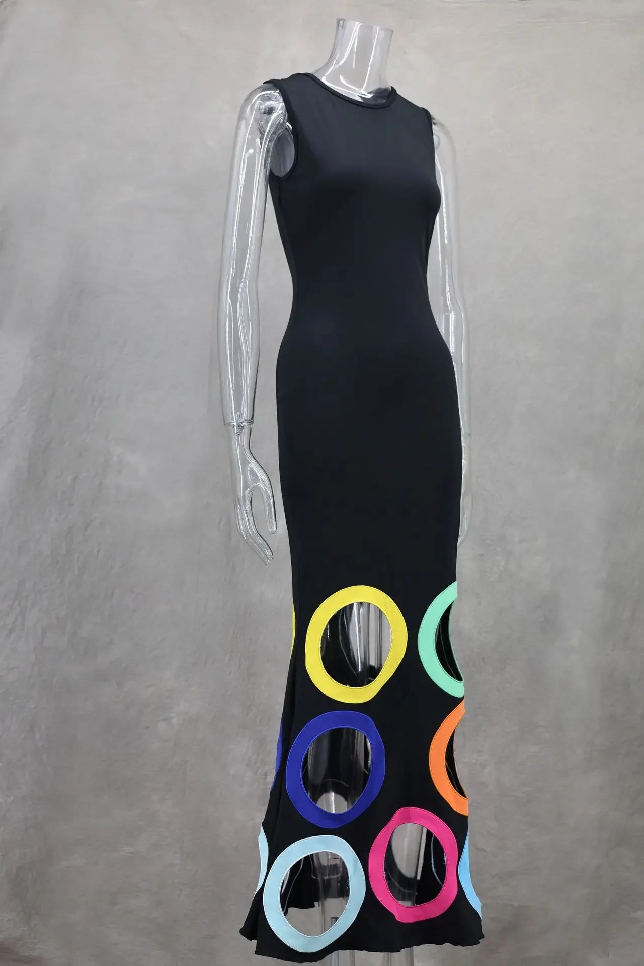 Women Sleeveless O-neck Cutout Roll Hollow Out Bodycon Midi Maxi A-line Dress Sexy Birthday Night Party Vestidos Dresses - JN Fashion Fusion