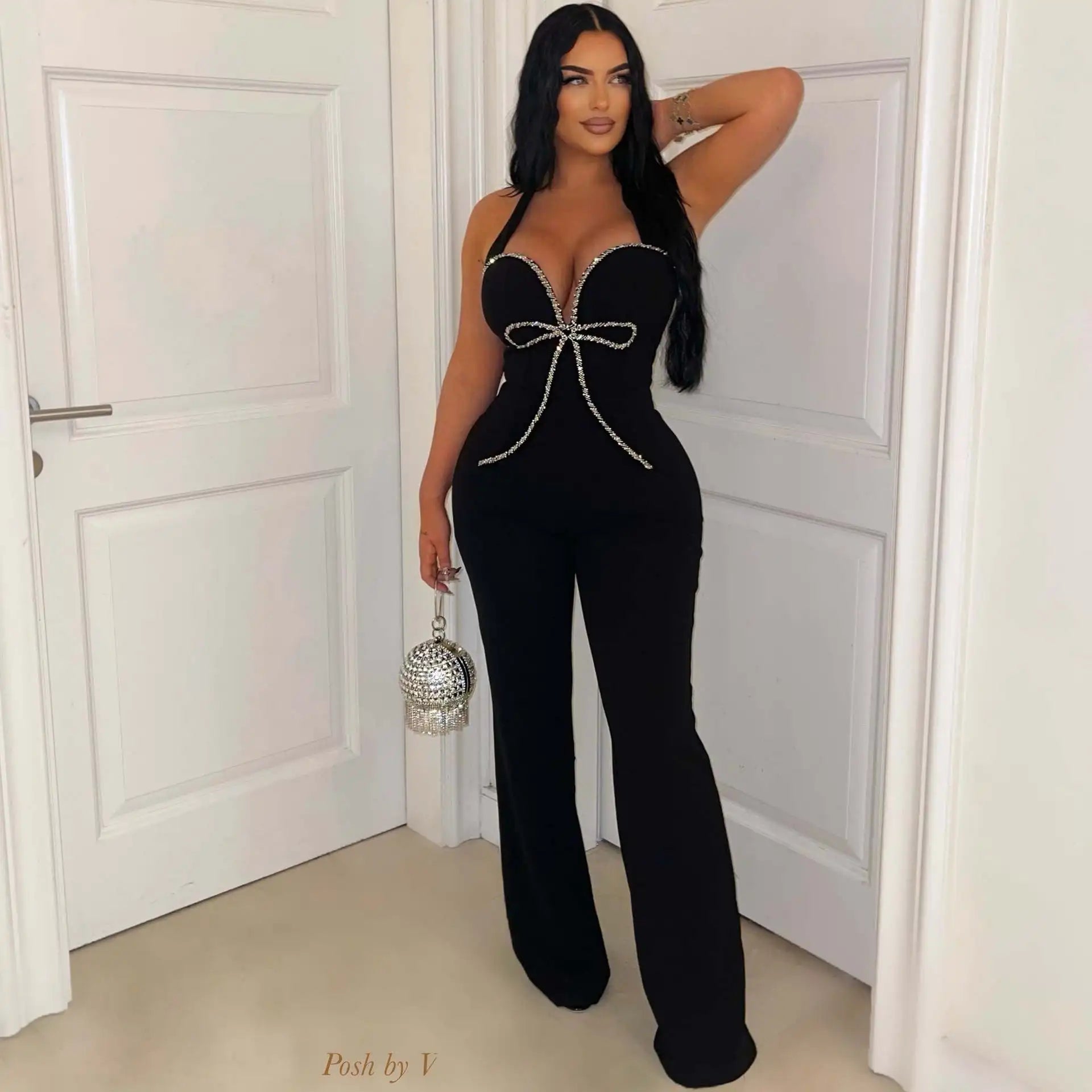 CM.YAYA Fashion Women Halter Neck Butterfly Striped Splicing Sleeveless Jumpsuits 2025 Sexy Party Outfits One Piece Suit Rompers - JN Fashion Fusion
