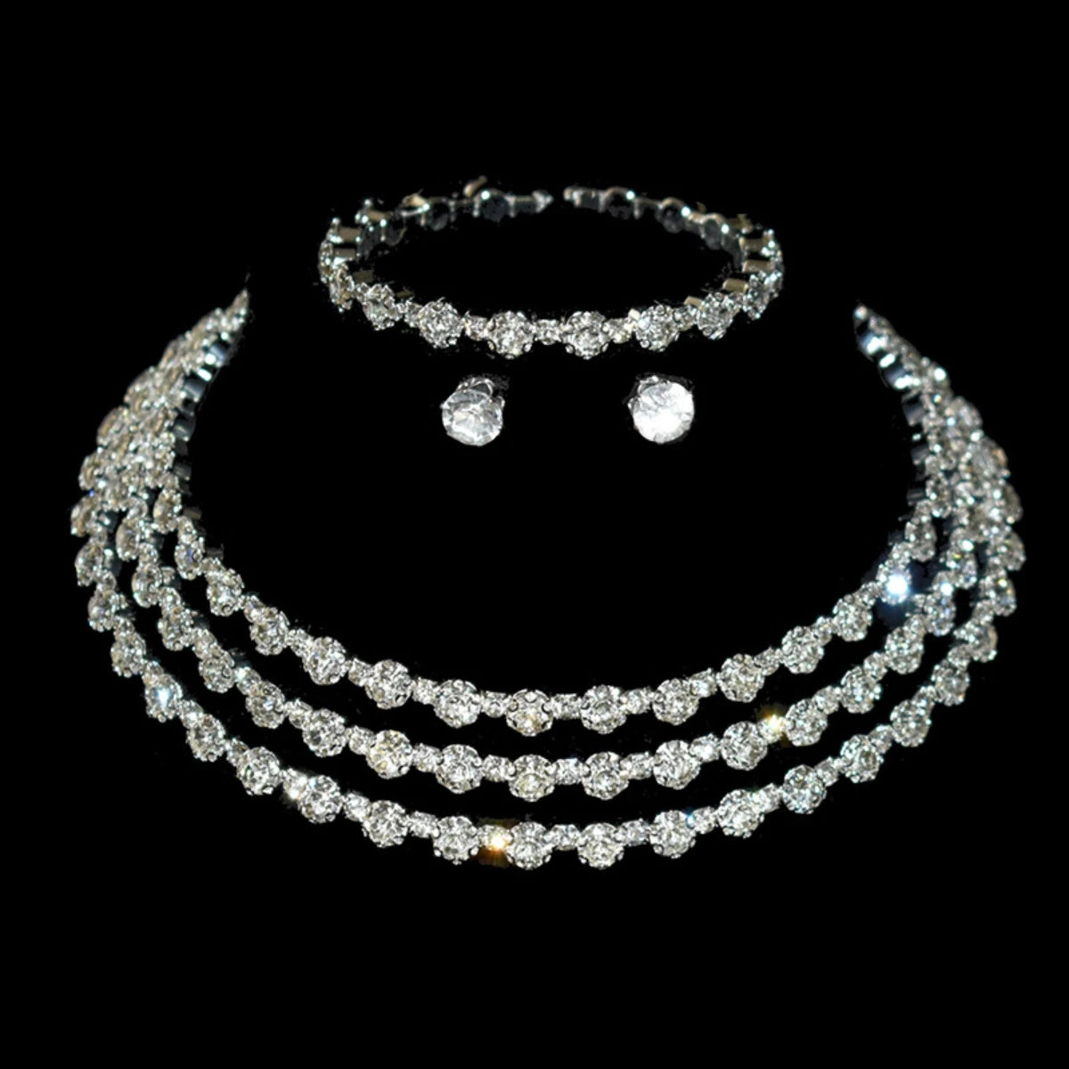 4-piece women's jewelry set with rhinestones, multi-layer collars, earrings, bracelets, wedding party accessories - JN Fashion Fusion