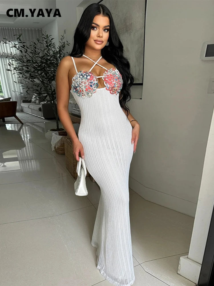 CM.YAYA Women Strapless Backless Printed Knitted Long Maxi Dress Bohemian Beach Holiday Evening Street Party Vestidos Dresses - JN Fashion Fusion