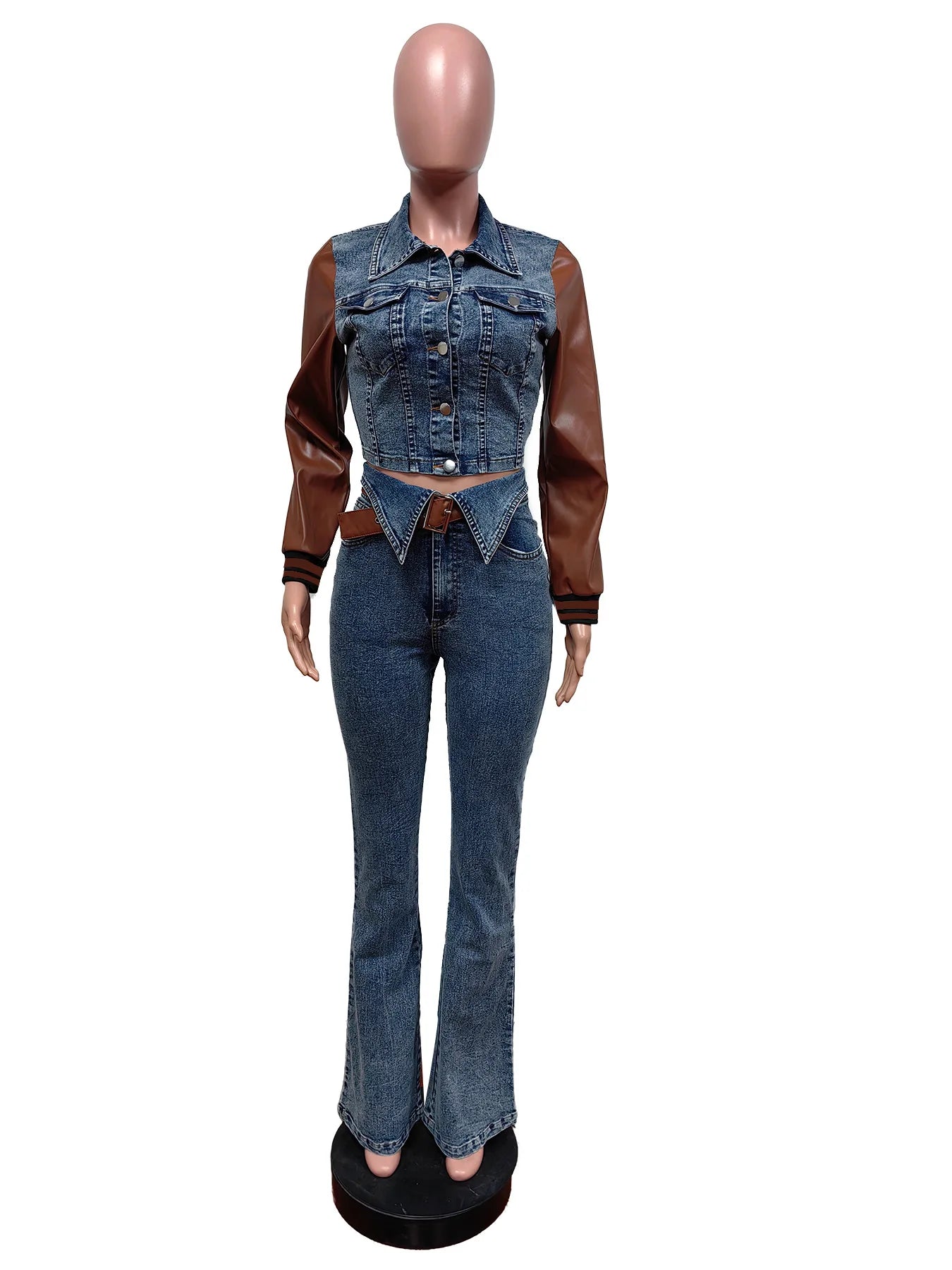 Streetwear Jeans Pants Outfit Sexy Women Two Pieces Elegant Denim Club Matching Set Jacket+Trousers