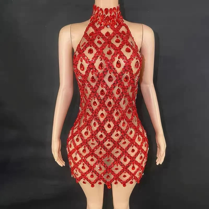 Short Dress Singer Show Performance Stage Wear Shiny Evening Celebrate Birthday Dress Sparkly Black Sequins Rhinestones - JN Fashion Fusion