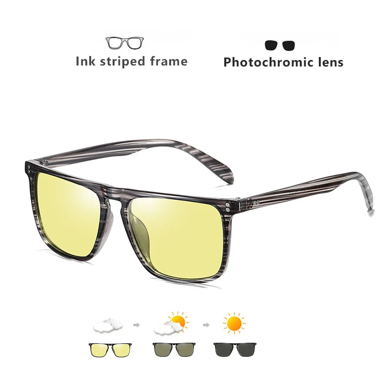 Brand Rivet Square Photochromic Sunglasses Men Polarized Women Driving Sun Glasses Day Night Vision Anti-Glare zonnebril heren - JN Fashion Fusion