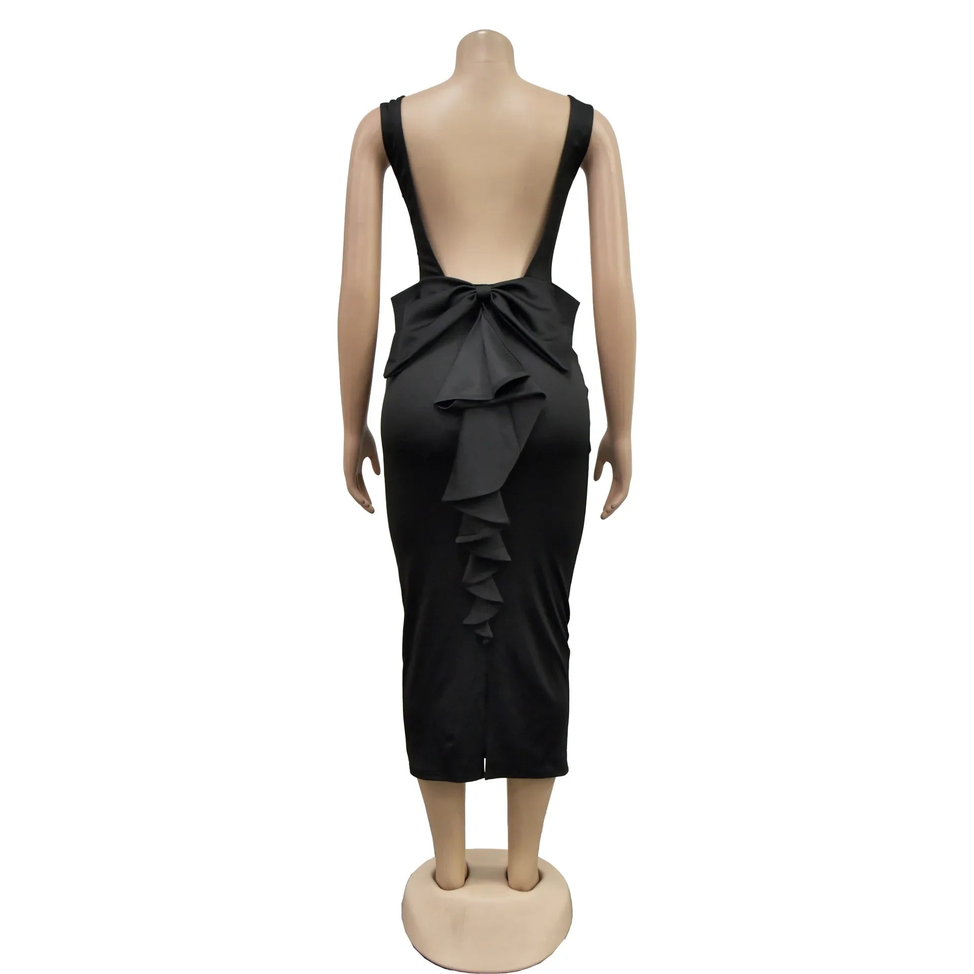 Elegant V-Neck Backless Midi Dress for Women 2025 Spring Sleeveless Bow Sexy Party Birthday Bodycon Dresses Vestidos - JN Fashion Fusion