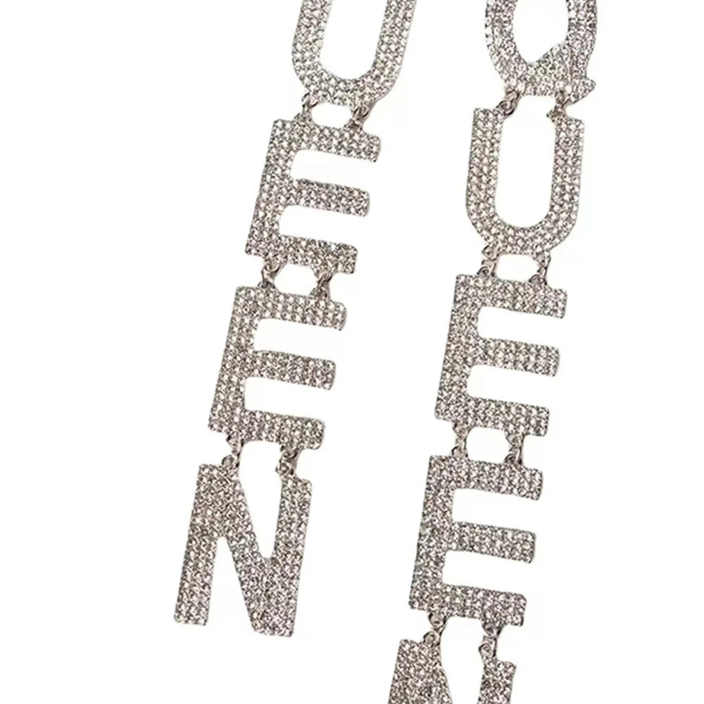 2022 Exaggerated Queen Rhinestone Earrings for Women Fashion Long Letters Pendant Earring Fashion Shiny Party Costume Jewelry - JN Fashion Fusion