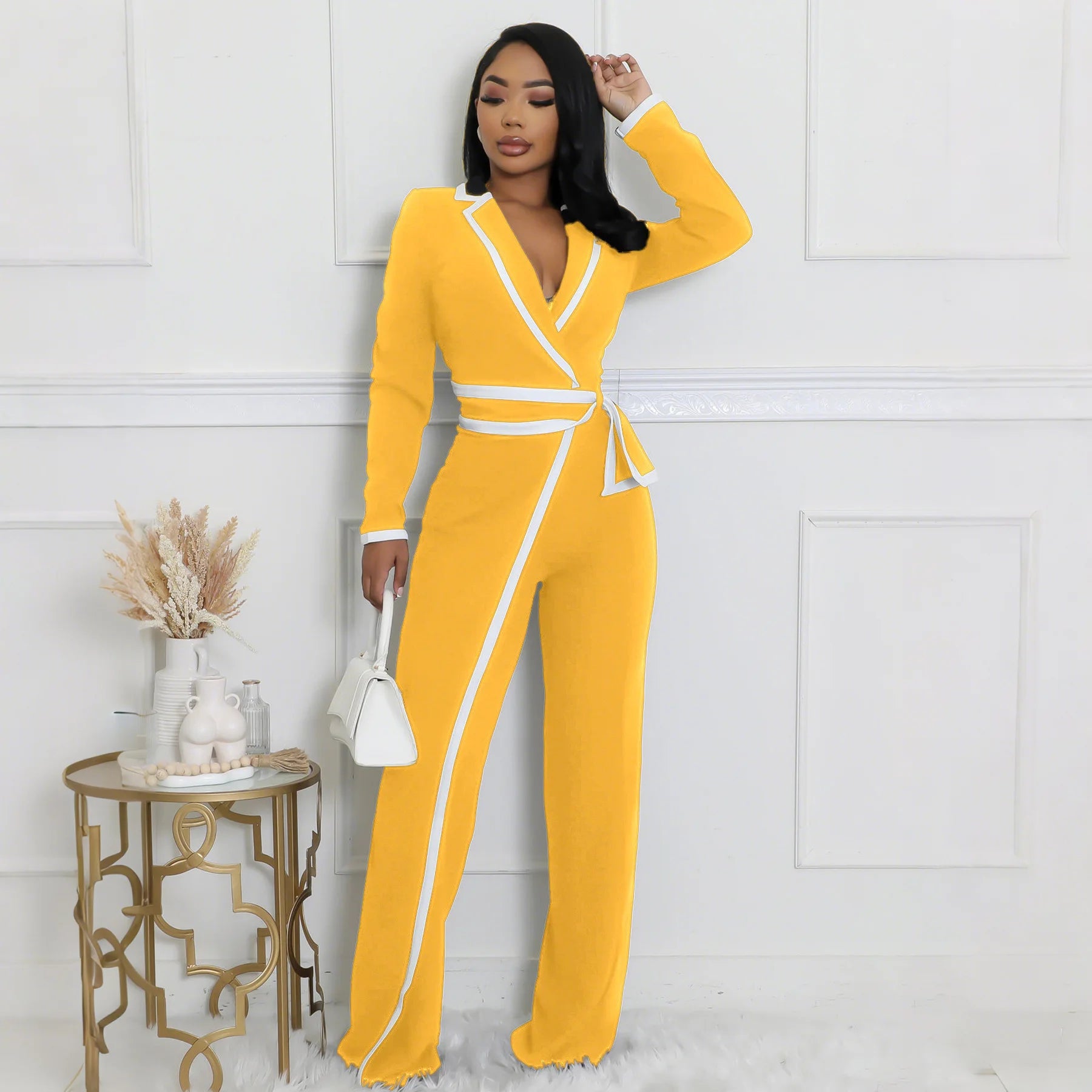 Women Fashion Color Match Long Sleeve Jumpsuit Spring One Piece Overalls Romper Streetwear Autumn Elegant Office Lady Playsuits - JN Fashion Fusion