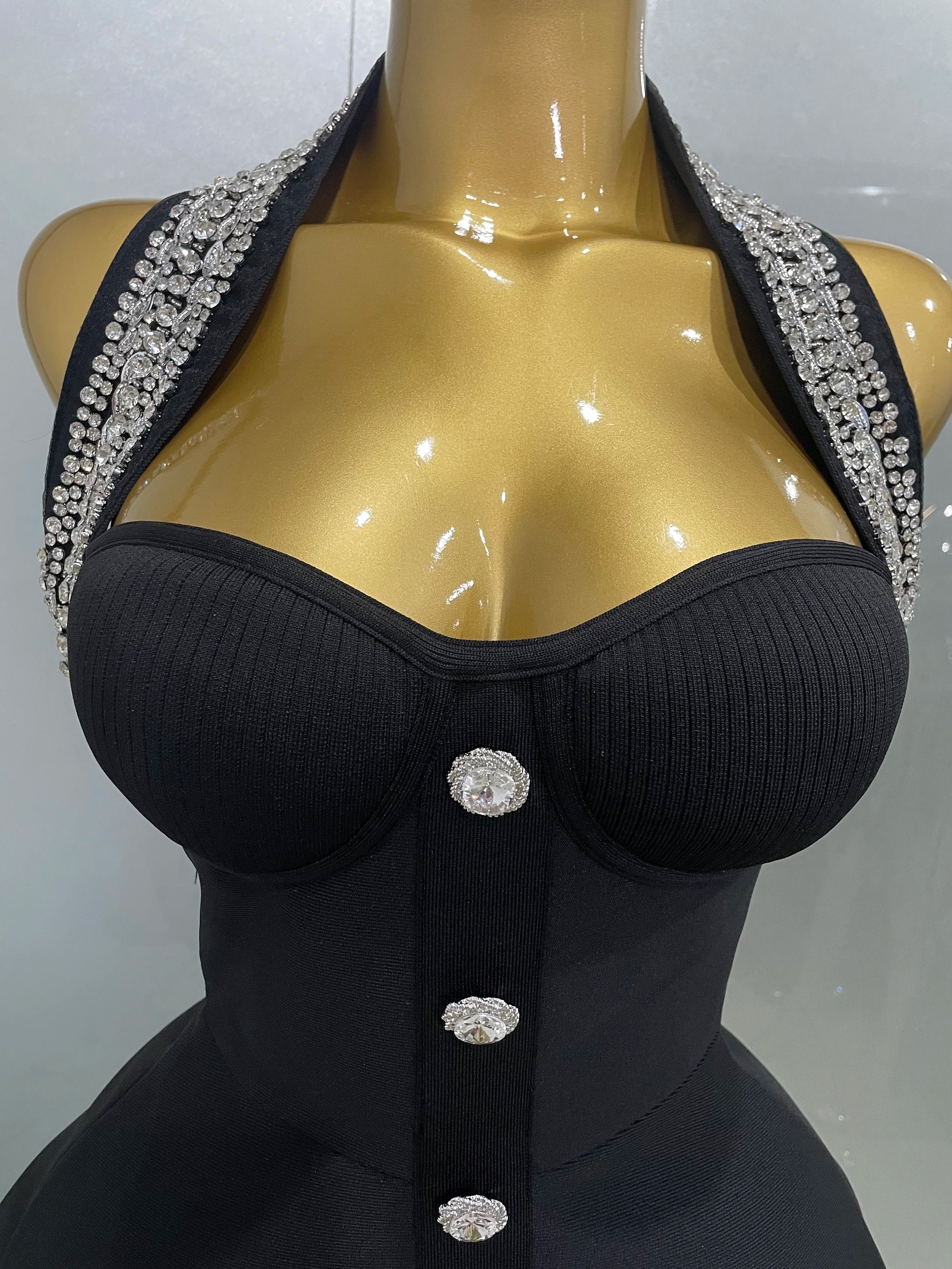 2025 Women Black Sexy Off the Shoulder Shinning Crystal Bodycon Bandage Long Dress Gloves Elegance Celebrate Evening Party Dress - JN Fashion Fusion