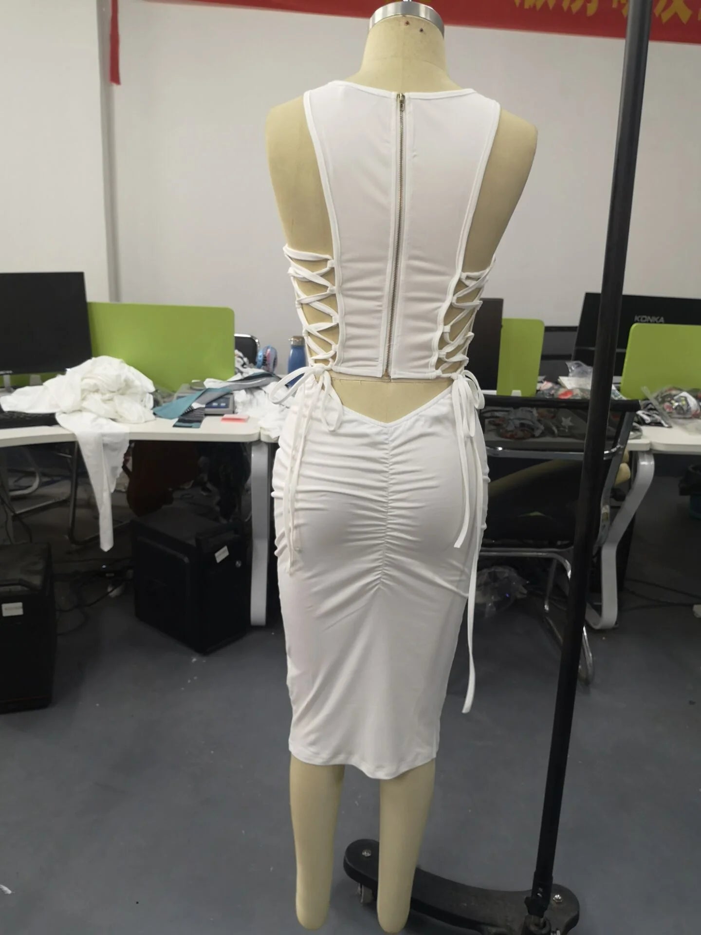 Women Sexy Cut Out Lace-Up Dress 2023 Summer Ladies Fashion Women's Zipper Design Sleeveless Midi Bodycon Lace-Up Dresses - JN Fashion Fusion