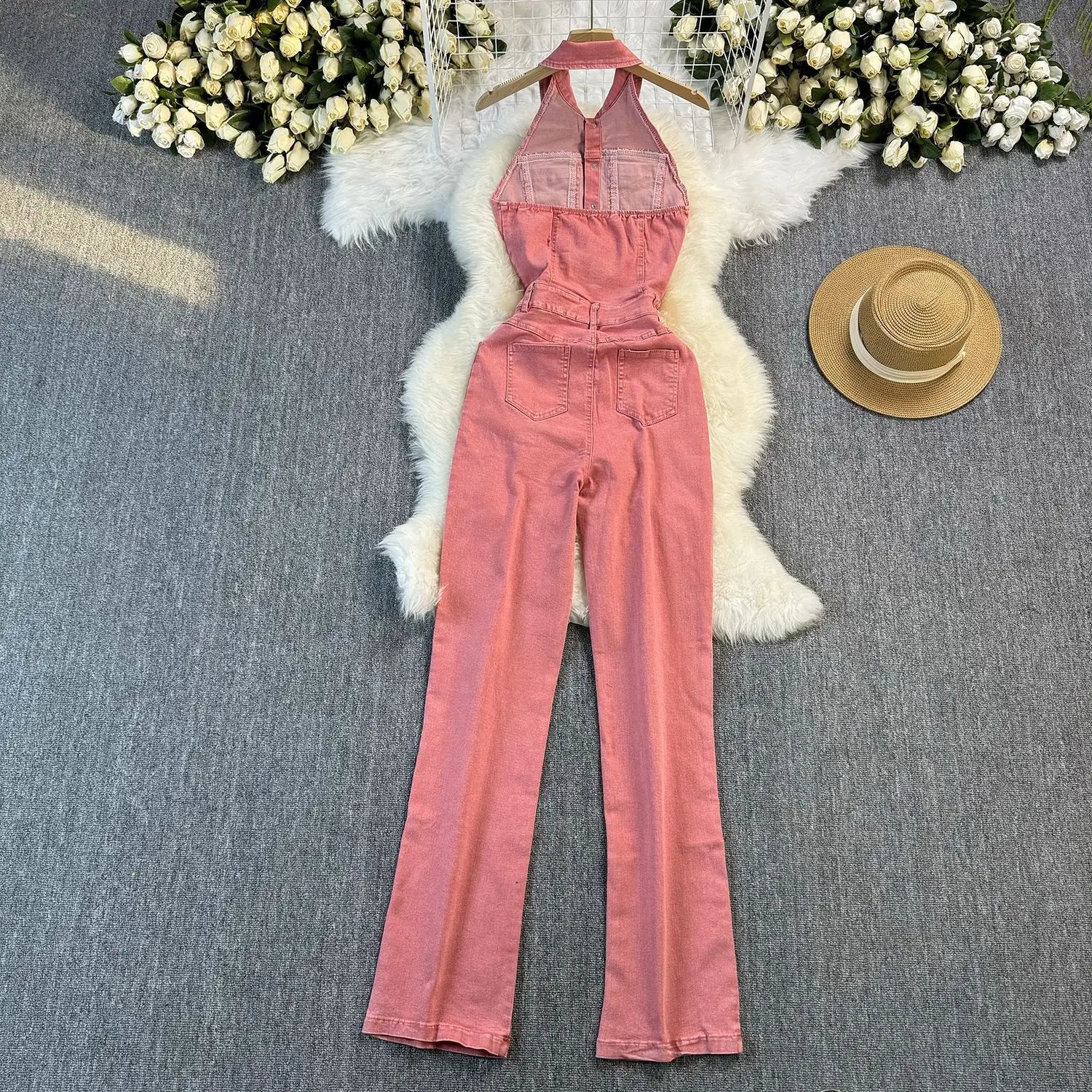 Demin Overalls Women One Piece Halter Jumpsuits Long Pants High Waist Rompers Y2k Streetwear Party C;ub Slim Fit 2025 Summer - JN Fashion Fusion