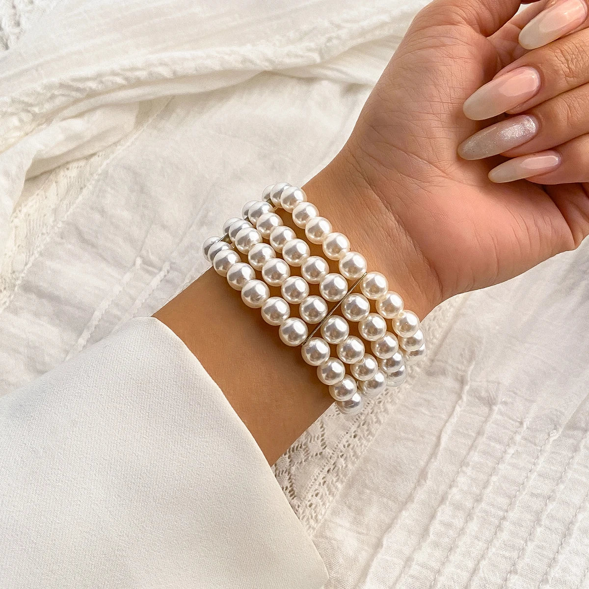 IngeSight.Z Luxury Multilayer Imitation Pearl Beaded Wide Cuff Bracelets For Women Simple Charm Bangles Party Birthday Gifts - JN Fashion Fusion