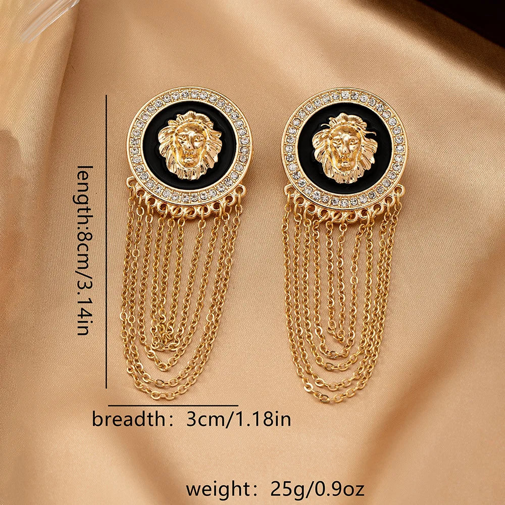 Exaggerated Trendy Lion Head Crystal Earrings for Women Fashion Shiny Long Tassel Simple Oil Dripping Enamel Earrings Jewelry - JN Fashion Fusion