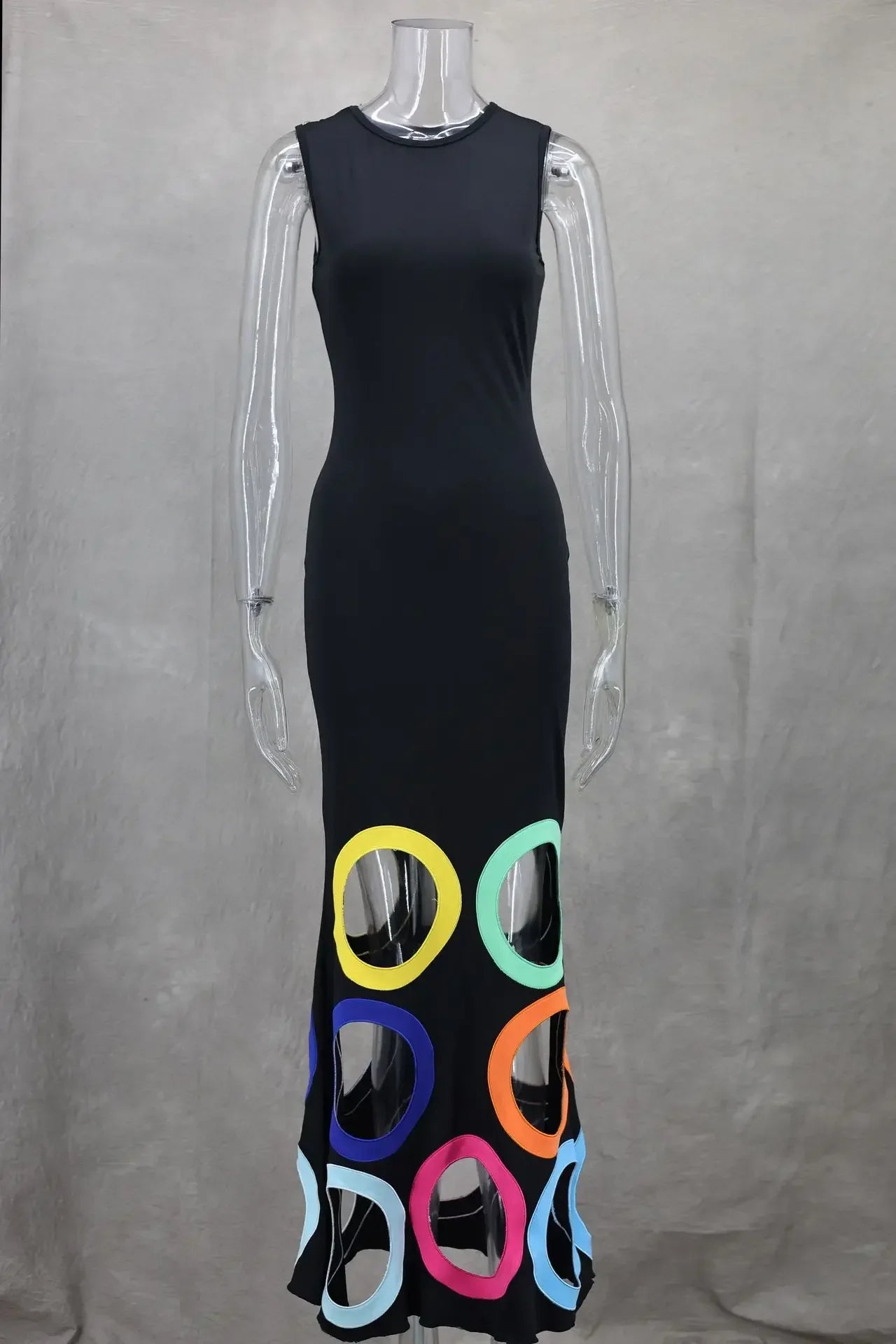 Women Sleeveless O-neck Cutout Roll Hollow Out Bodycon Midi Maxi A-line Dress Sexy Birthday Night Party Vestidos Dresses - JN Fashion Fusion