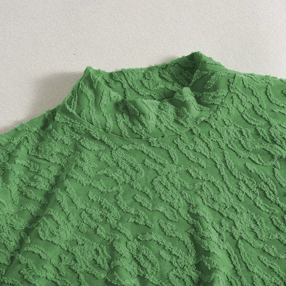 New Fashionable Round Neck Long Sleeve Flocked Slim European and American Women's Dress