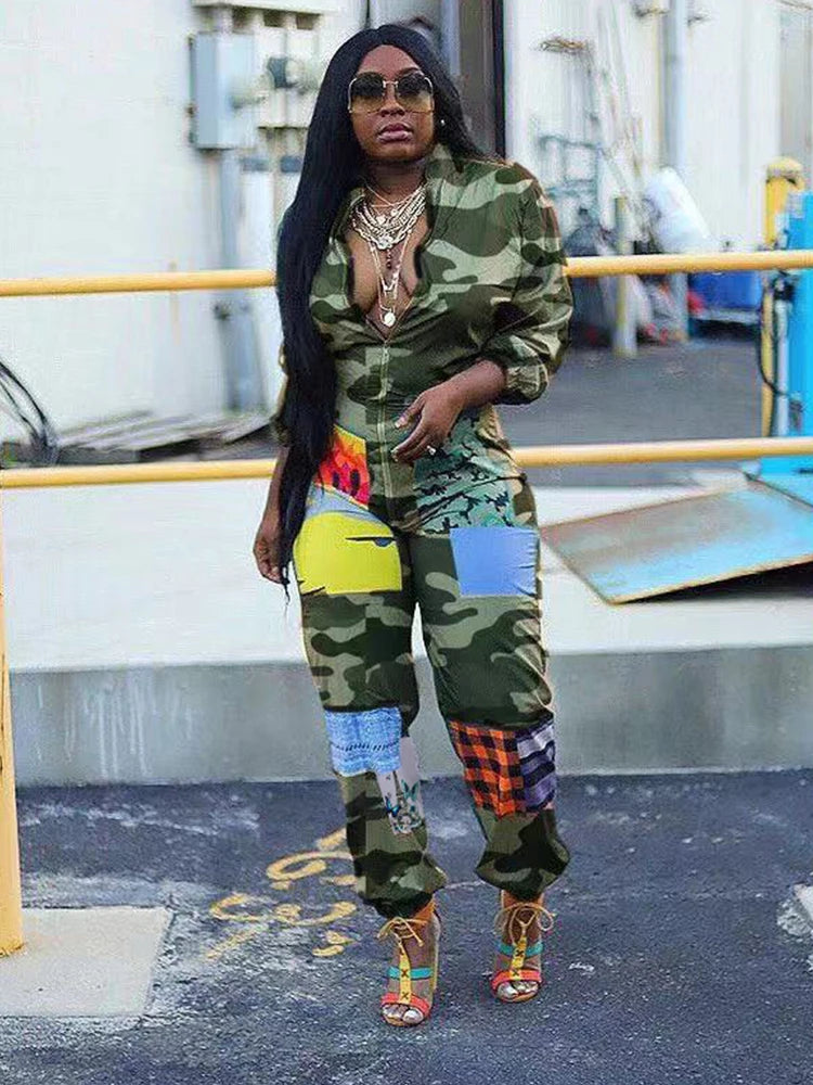 Sporty Jumpsuit Woman Spring Long Sleeve Plus Size Jumpsuits and Rompers Zipper in Front One Piece Outfit Streetwear Jumpsuits - JN Fashion Fusion