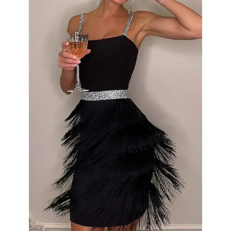 Women's Dresses New Tassel Sexy Low Cut Suspender Sleeveless Midi Party Dress 2025 Summer Fashion