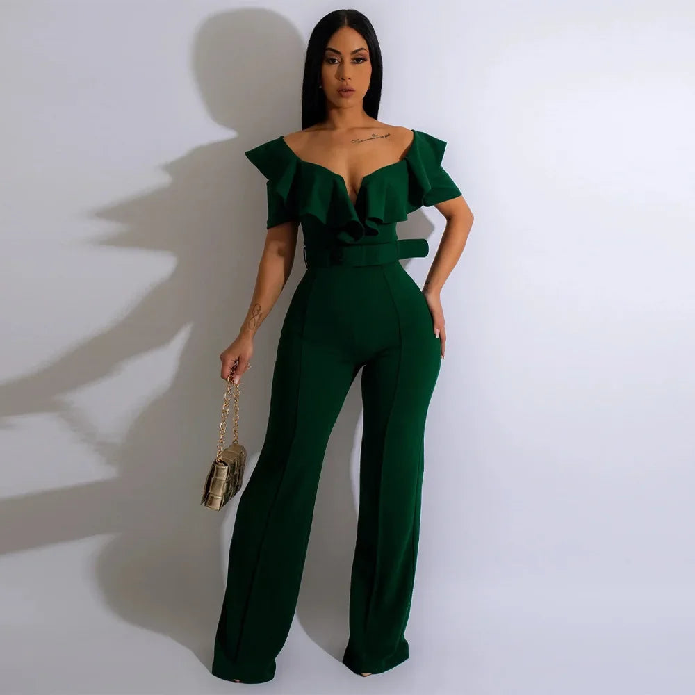CM.YAYA Vintage Women Butterfly Sleeve Zipper Back Sashes High Waist Straight Wide Leg Jumpsuit 2023 Party Evening One Piece Set - JN Fashion Fusion