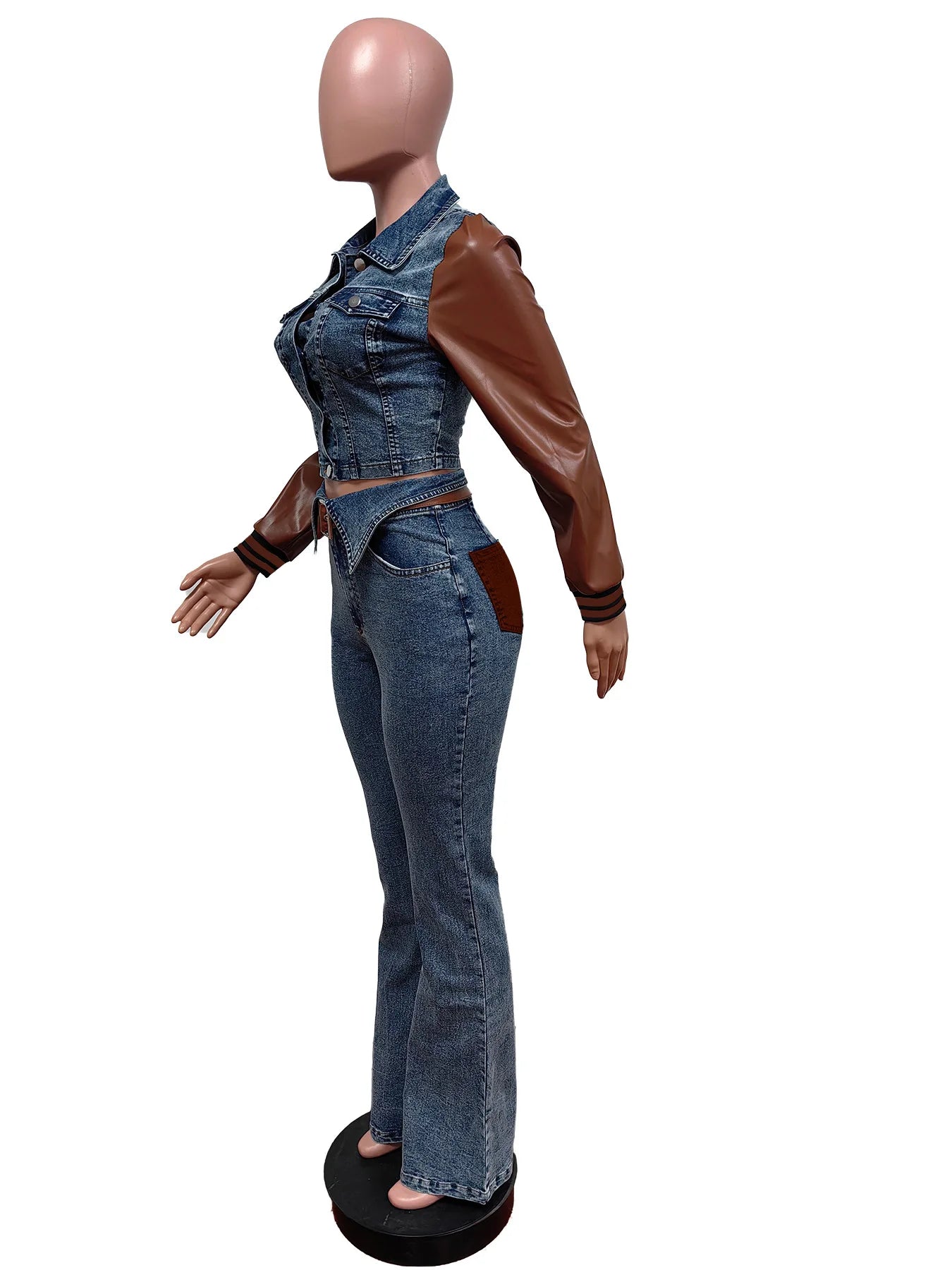 Streetwear Jeans Pants Outfit Sexy Women Two Pieces Elegant Denim Club Matching Set Jacket+Trousers