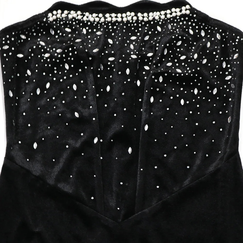 CM.YAYA Diamonds Hot Rhinestones Strapless Women Velvet Long Dress 2025 Spring Birthday Party Night Evening Prom Maxi Dresses - JN Fashion Fusion