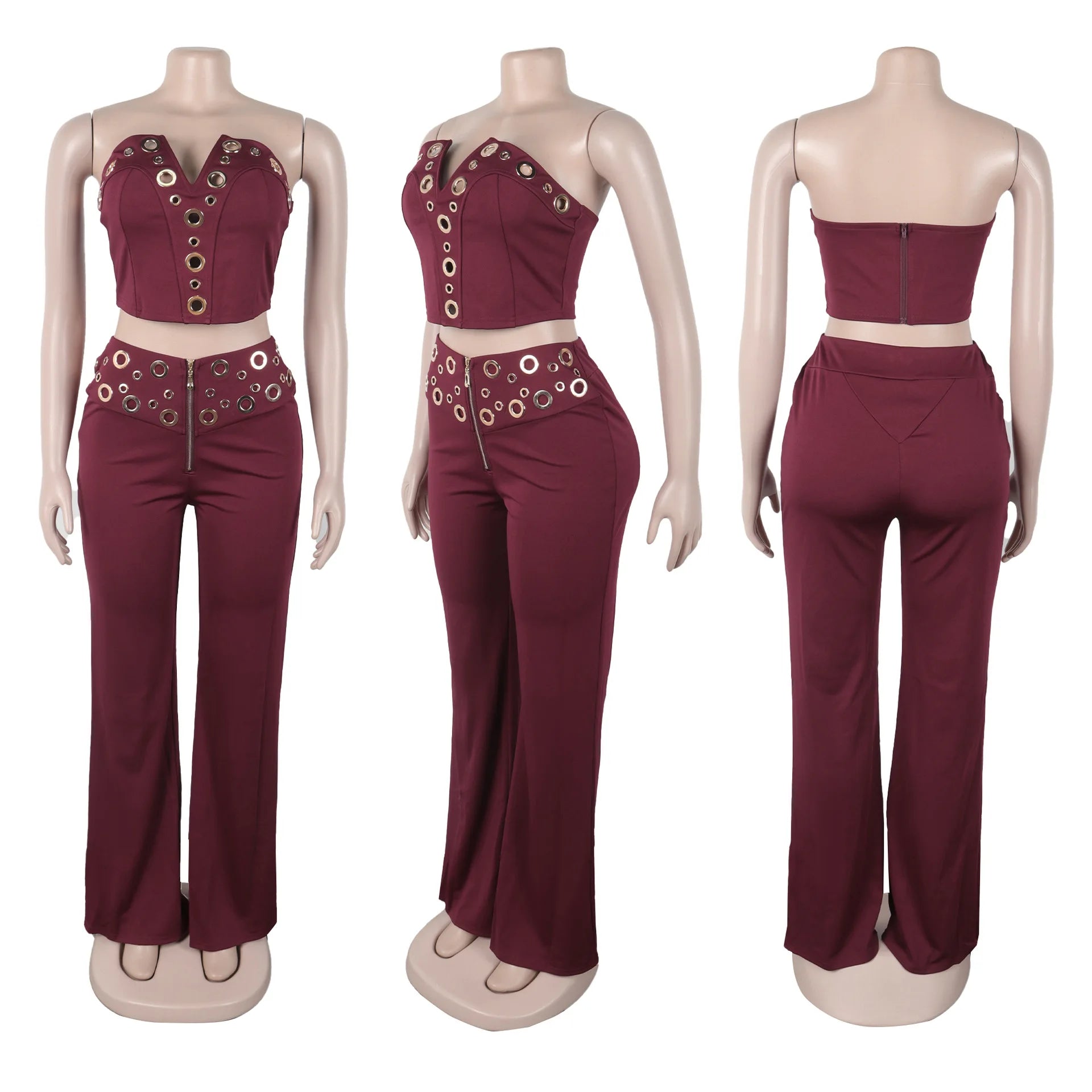 HLJ Elegant Hollow Out Patchwork 2 Piece Sets Woman Outfit Sleeveless Backless Crop Top and Pants Suit Female Party Clubwear New - JN Fashion Fusion