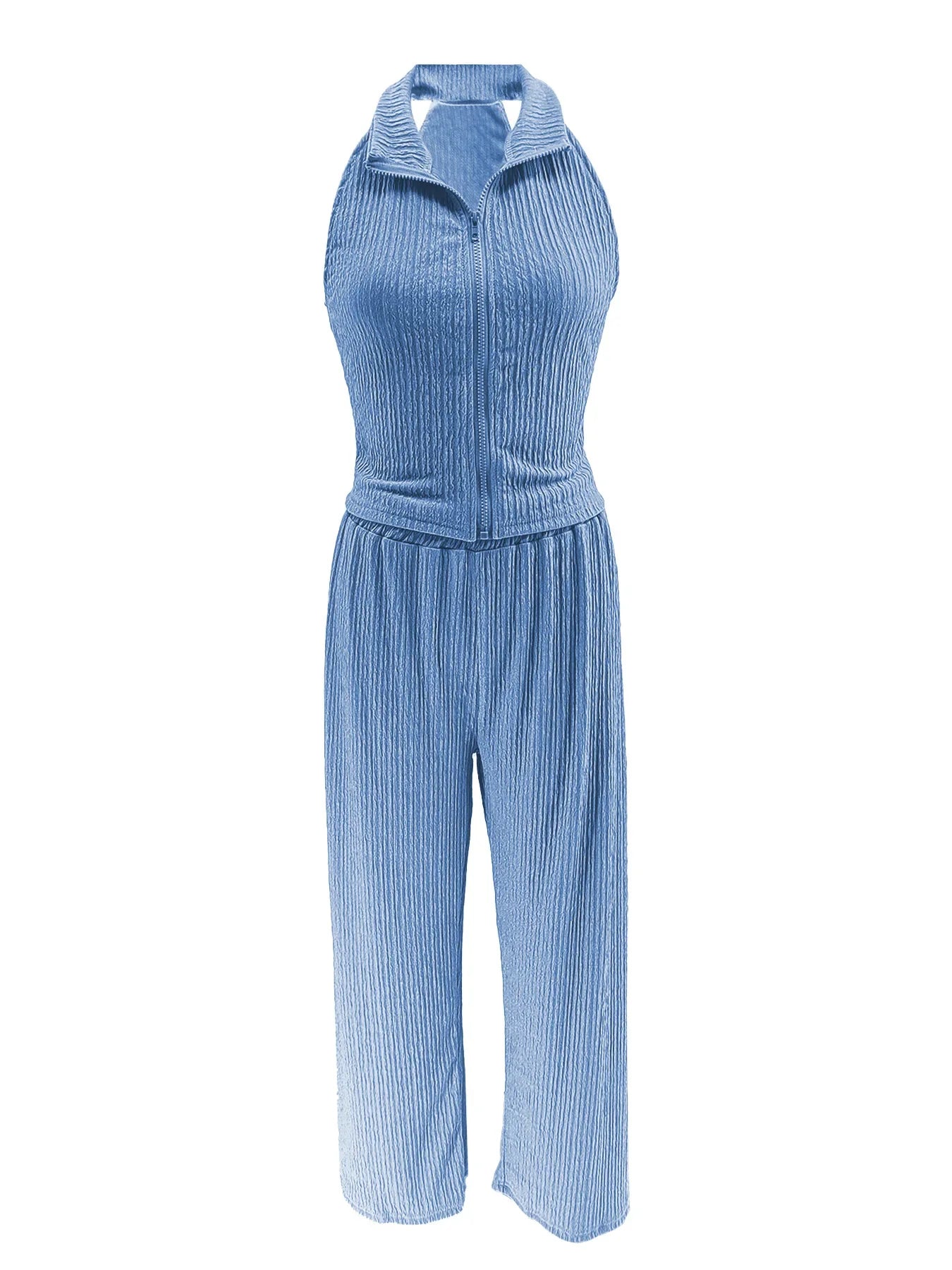 Women's Two-piece Lapel Sleeveless Top Pleated Casual Pants Set for Summer 2025 - JN Fashion Fusion